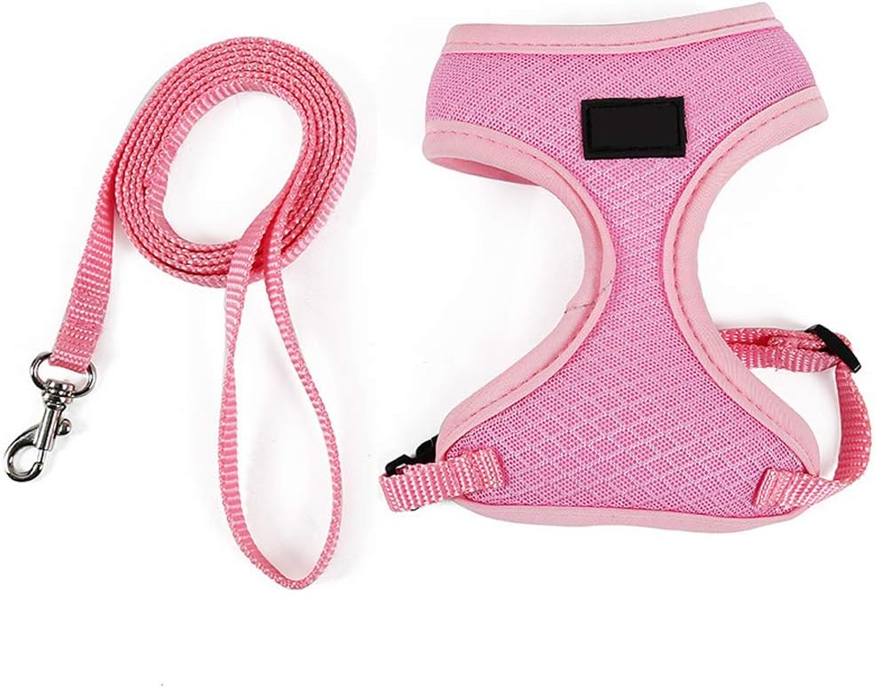 TUYU Escape Proof Cat Set of Harness and Lead, Soft Adjustable Nylon Leash with Magic Tape and Quick Release Buckle for Kittens 1910CWL0200 (PINK)