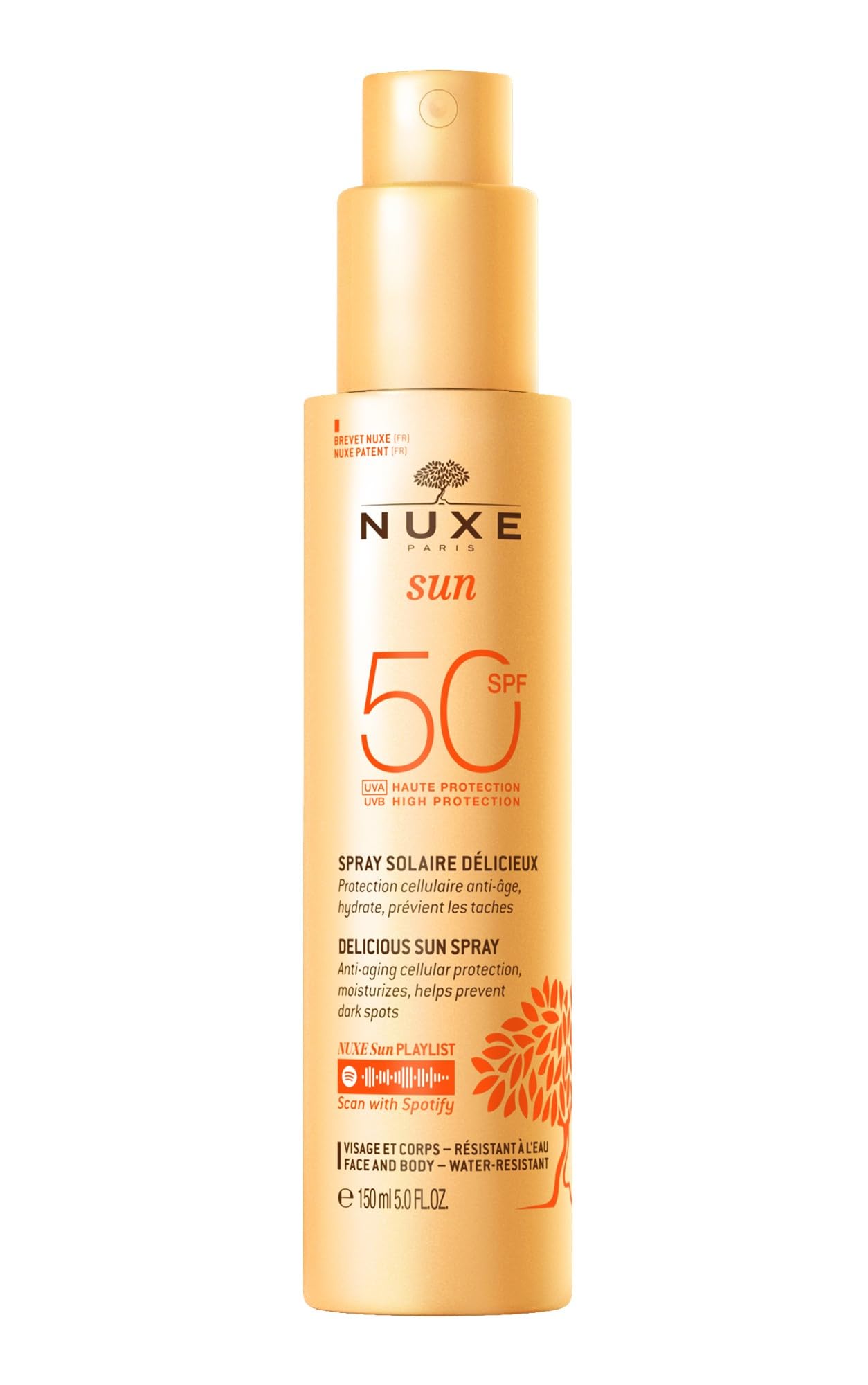 Nuxe Sun Melting Spray for Face & Body SPF50 150ml, High Protection Sunscreen, With Patented Filtering Complex, Prevents Dark Spots & Photo-Ageing, Water-Resistant, Moisturising