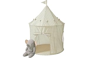 3 Sprouts Kids Play Tent - Sustainable Recycled Fabric – Fun Spacious Childs Playhouse for Indoor Games for Boys & Girls - Durable Fort Pop Up House for Toddlers & Children Age 3-10 - Gingham Beige