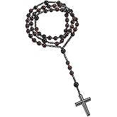 Yumikoo Jesus Crucifix Rosary Beads Necklace for Men Women Hematite and Matte Black Agate Cross Necklace
