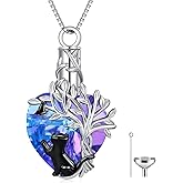 TOUPOP Heart Tree of Life Urn Necklace for Ashes 925 Sterling Silver Cat/Dog/Hummingbird Cremation Jewelry with Amethyst Crystal w/Funnel Filler Memorial Gifts for Women