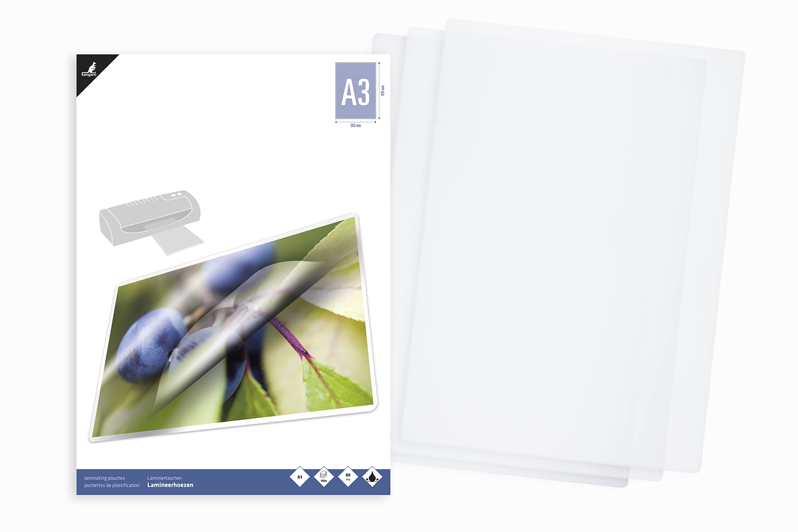 Kangaro Laminating Film A3 303 x 426 mm 80 Micron 100 Sheets