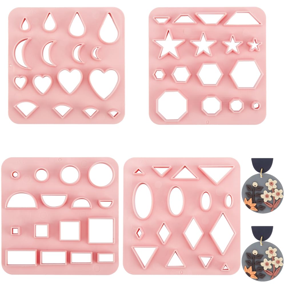 GORGECRAFT 4 Styles Star Rhombus Heart Polymer Clay Cutters Pink Love Plastic Clay Cutters Drop Fanshaped Jewerlry Making Tools Plastic Clay Earring Hooks Cutters Sculpting Tools Set for Women
