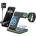 WAITIEE Wireless Charger 3 in 1, 15W Fast Charging Station for Apple Watch 10/9/8/Ultra 2/Ultra/SE/7/6/5/4/3/2, for AirPods 4/3/2/Pro for iPhone 16/15/14/13 /Plus/Pro/Pro Max/12/11(Black)
