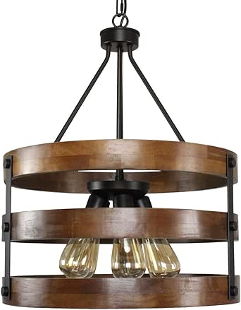 Lámpara de araña de rueda de carro de madera vintage, lámpara de araña