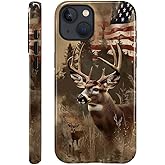 NONMY Compatible with iPhone 15 Plus Case,Hybrid 2-Layer Hard Shell Silicone Protective Case - American Flag Forest Deer - Scratch Resistant Shockproof Cover