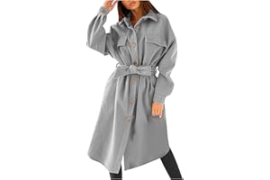 QEAGHOU Trench Coats for Women 2023 Fall Wool Blend Pea Coat Fashion Classic Lapel Slim Overcoat Outerwear with Belt