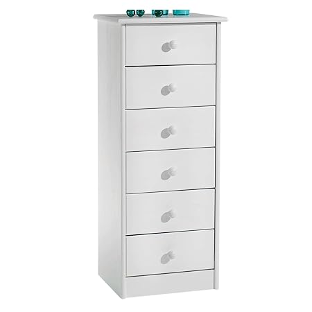 IDIMEX Kommode Hochschrank Anrichte Rondo, 6 Schubladen, Kiefer massiv, Weiss lackiert