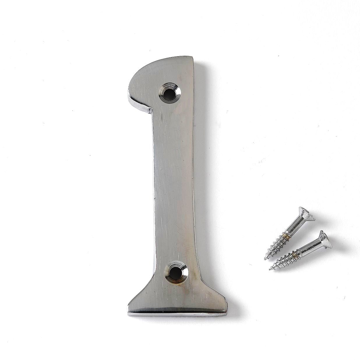 Merriway BH04328 Polished Chrome Screw-On House Flat Gate Post Numeral 75 mm (3 Inch) Number 1