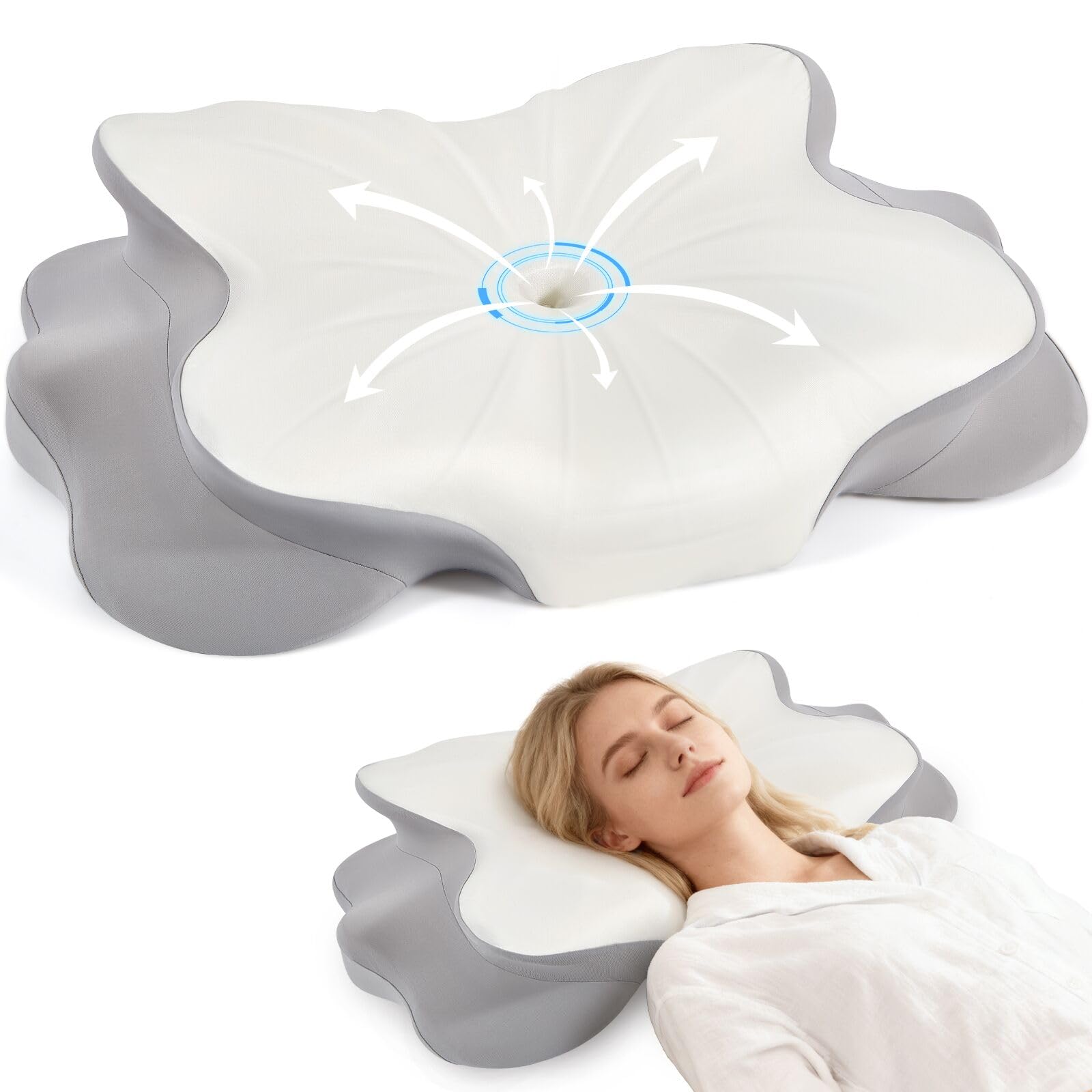 Photo 1 of Cervical Pillow for Neck and Shoulder,Contour Memory Foam Pillow,Ergonomic Neck Support Pillow for Side Stomach Back Sleepers with Skin-Friendly Pillowcase