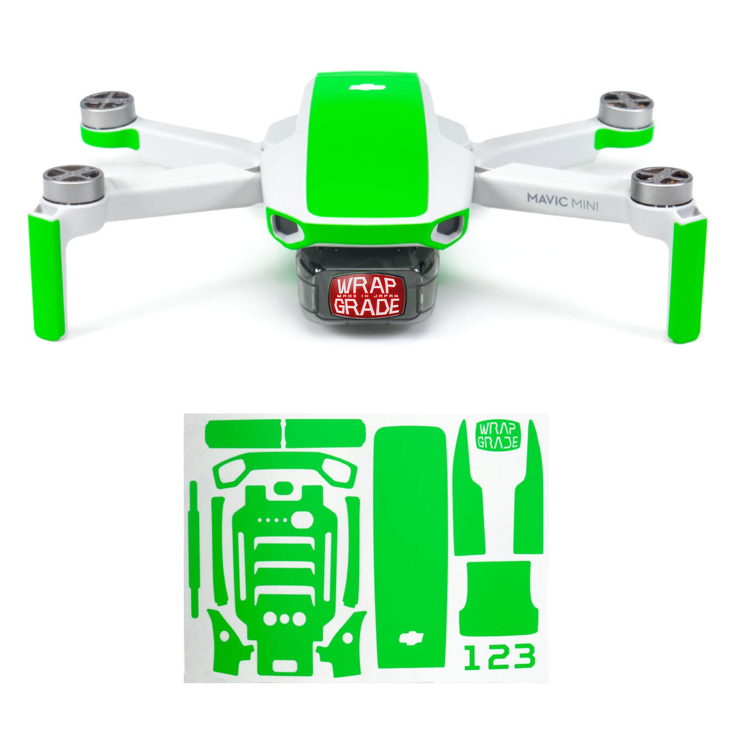 Wrapgrade Skin Sticker compatible with DJI Mavic Mini | Accent Color (NEON GREEN)