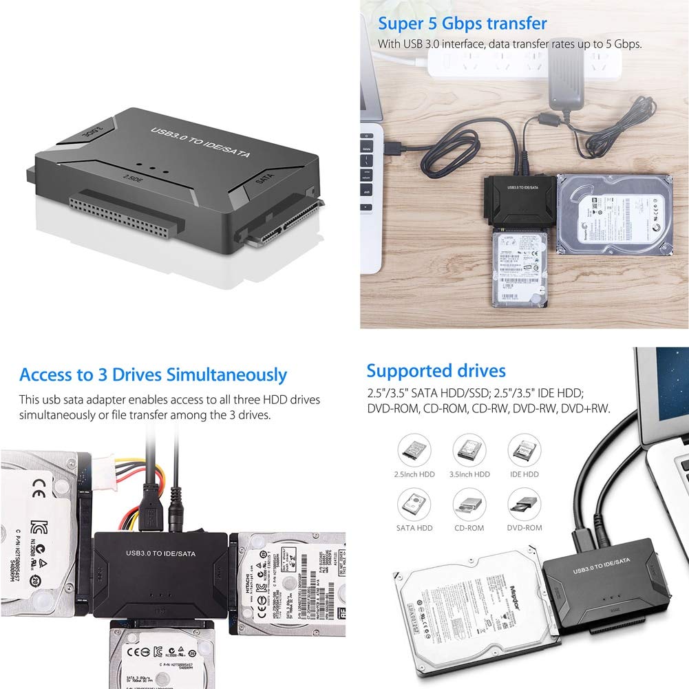 Pukido Cable Kit Hdd Connector Converter Usb 3 0 To Ide Sata Transfer 2 5 3 5 Practical Hard Drive Adapter External Eu Us Plug Plug Type Us Cable Assemblies Cables Interconnects