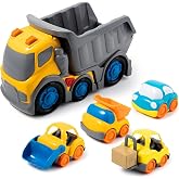 P&amp;C 12.2" Toddler Dump Truck Toy, 5-in-1 Construction Toy Set for 2-4 Years | Outdoor Sand Beach Play, Realistic Horn &amp; Engine Sound, Liftable Dump Bed, Interactive Sensory Toy Birthday Gift for Boy Girl