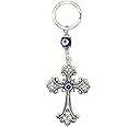 LUCKBOOSTIUM Cross Keychain Ring w/Center Evil Eye, Sign of Good Luck & Blessing, Trendy Cute Charm for Home Keys, Office, Bag, Good Luck, Rear View Mirror Car Accessories Ornament Thoughtful Gift