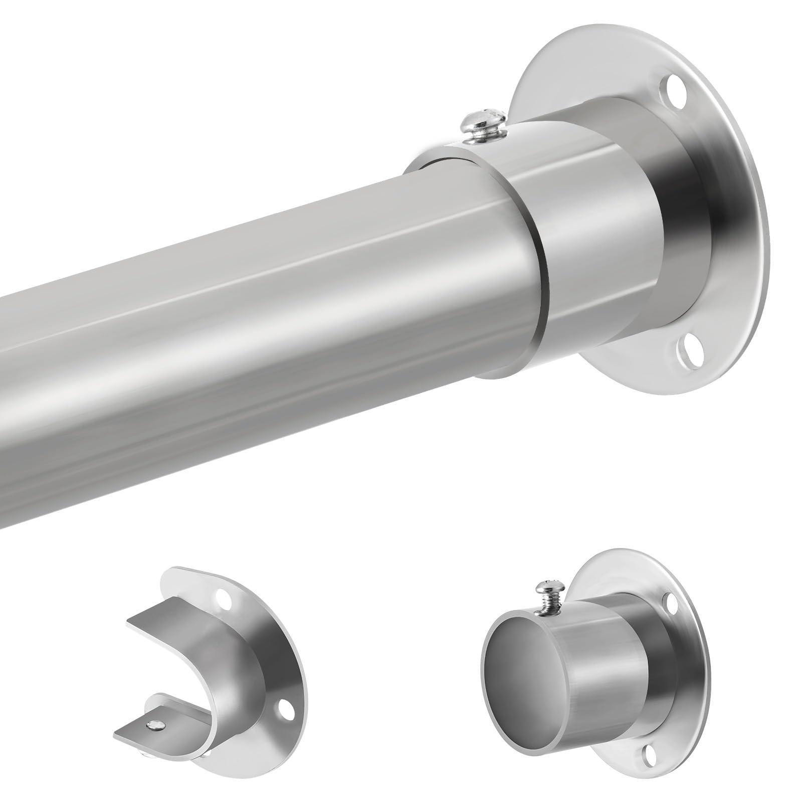 Tiemlet Wardrobe Rods, Silver Heavy Duty Extendable Rail, 74-130CM Adjustable Hanging Rail for Wardrobe, Balcony and Clothing Hanging (32MM)