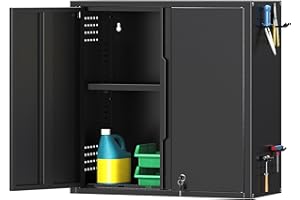 Coolsun Garage Wall Cabinet, 26" H Metal Wall Cabinet with Lockable Doors and Adjustable Shelf, Wall Mounted Metal Storage Cabinets for Garage Assembly Required (26" H Black)