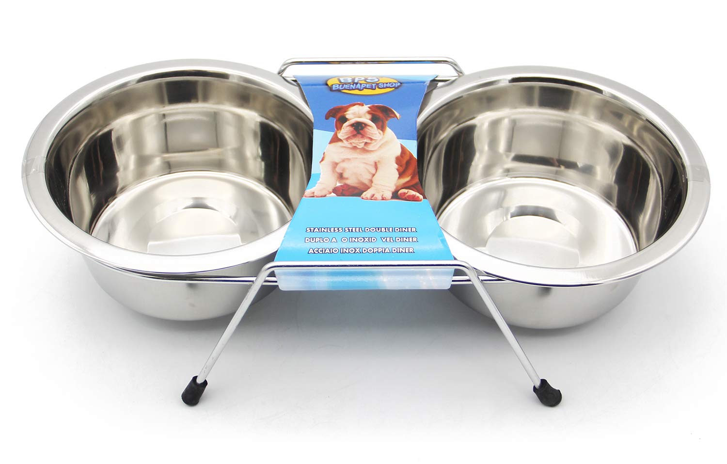BPS 2 x Stainless Steel Feeder for Dog Cat Pets with Double Base S/M/L for Choice (S: 400 ml) BPS-11017