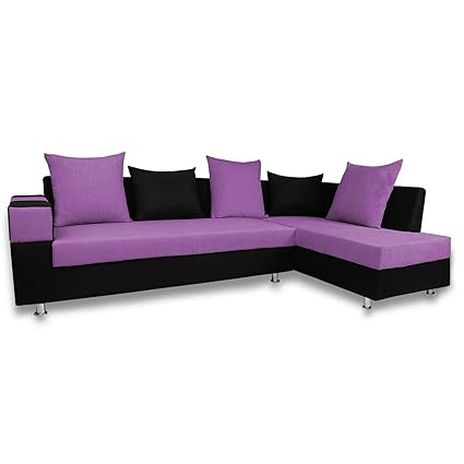Adorn India Adillac 5 Seater Corner Sofa(Right Side)(Light Purple & Black)