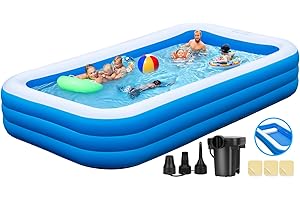 BAILINGHAI Large Inflatable Pool with Seats for Adults, 130"x 72" x22” Full Size Family Blow Up Pool, Oversized Thickened Above Ground Swimming Pool with Pump for Backyard Home Garden Lawn Indoor Outdoor