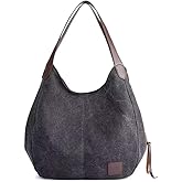 SULCET Handbag for Women Canvas Work Tote Bag Ladies Cloth Purse Casual Everyday Shoulder Bag Multi-Pocket Top Handle Handbag