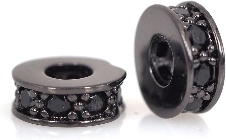SouthBeat Micro Pave Spacer Beads Slider Beads with Black Crystal Cubic Zirconia Pave Bracelet Bead 7x3mm (10, Black)