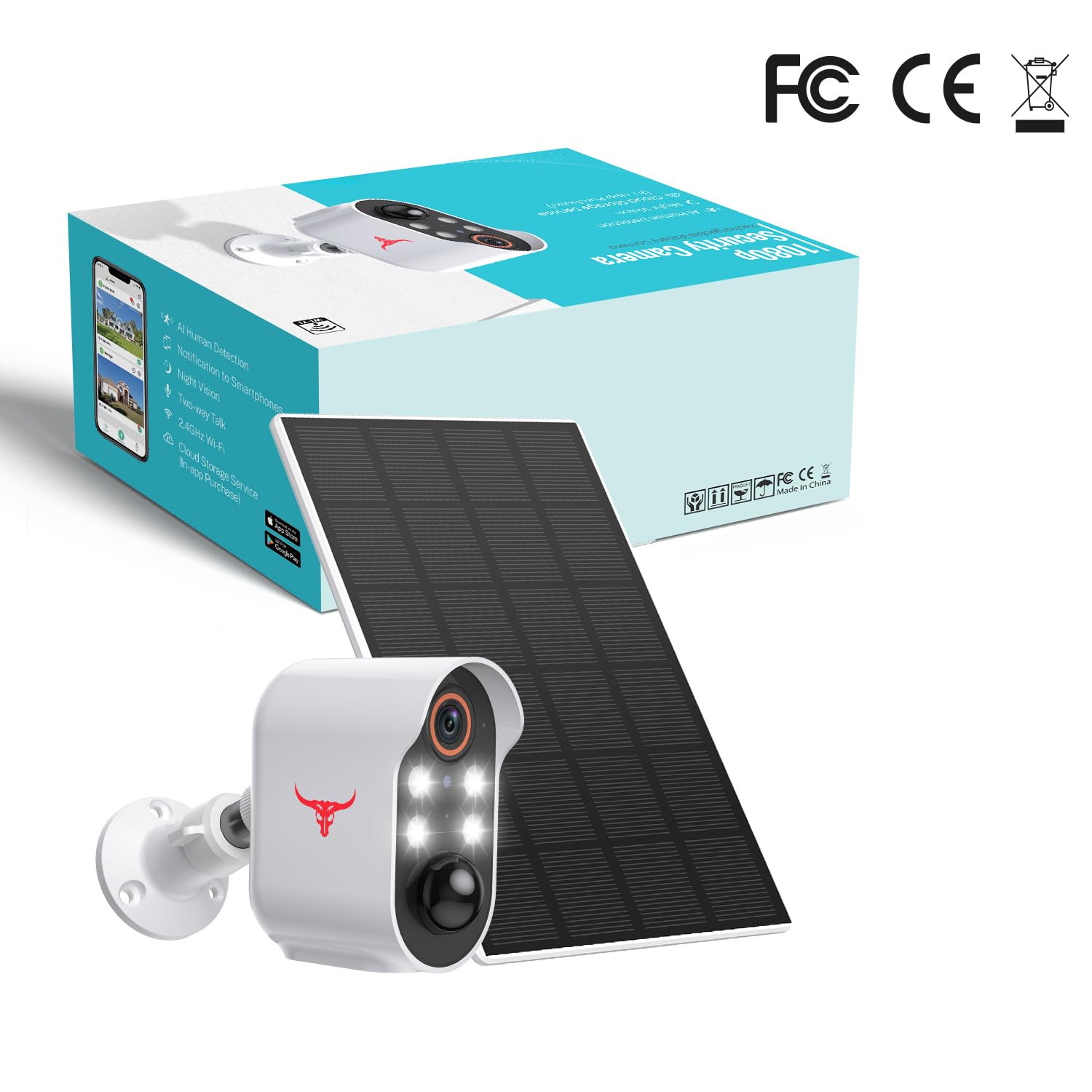 Aiwit 1080p Solar Security Camera, Wireless Indoor/Outdoor Surveillance Bullet Cam, AI Human Detection, Live View, Night Vision, 2-Way Audio, Real-Time Alerts, Cloud Storage
