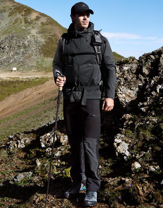 Leichte Winterjacke Herren mit Kapuze Warme Atmungsaktiv Outdoorjacke Wasserdicht Winddichte Puffer Isolationsjacke 2-Wege-Reißverschluss und Taschen Ideal für Outdoor-Aktivitäten und Alltag（Black;L) 2