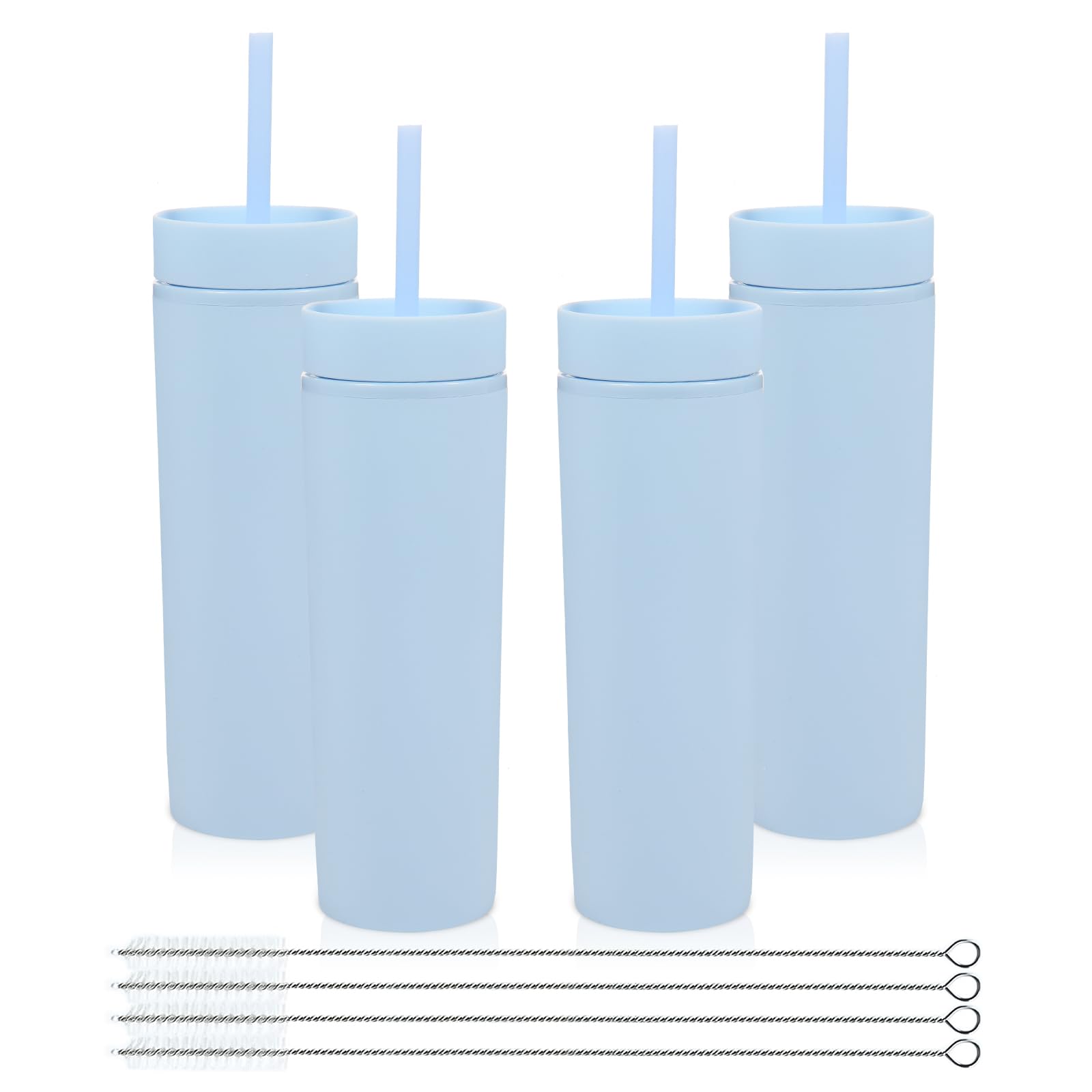 Volhoply 16oz 470ml Plastic Skinny Tumblers with Lid and Straw Bulk | Double Wall | Reusable Iced Coffee Mug | BPA Free | Matte Acrylic Water Cups (Blue,4 Pack) — image 1
