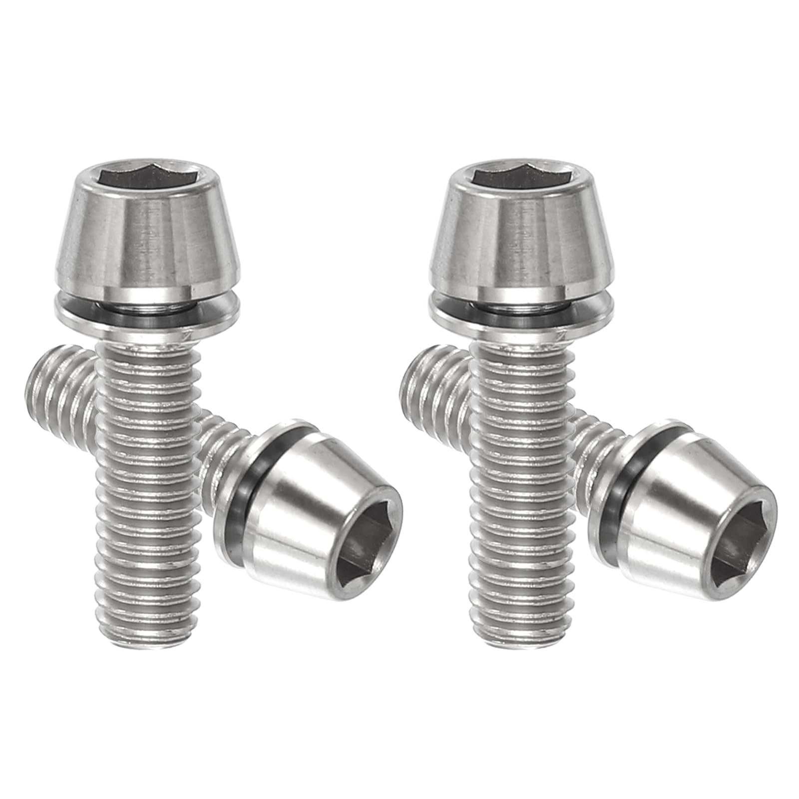 PATIKIL M6x20mm Titanium Bicycle Stem Bolt, 4 Pack Hex Tapered Head Bolt Mountain Bike Screw Replacement with Washer for Bicycle Stem Parts, Silver Tone