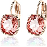 Austrian Crystal Square Cushion Drop Leverback Earrings for Women 14K Rose Gold Plated Hypoallergenic Jewelry