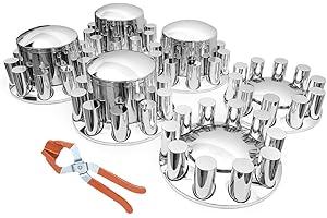JESONN 33mm Chrome ABS Plastic Axle Cover Combo Kit Thread On Lug Nut Covers with 2 Front and 4 Rear Axle Wheel Cover Removable Hub Caps for Semi Trucks (Standard-ACN35)