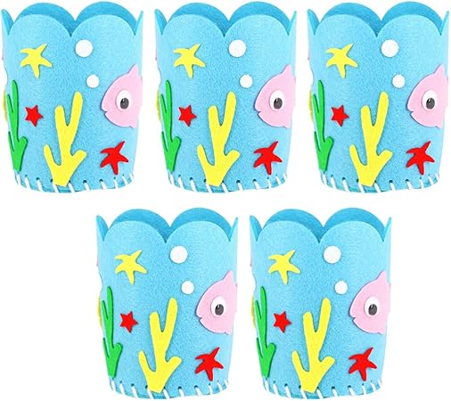 Amazon Toymytoy 5pcs子ども手芸キット手作りペン立て未完成不織布diyペンシルホルダーコップフェルトクラフトキット知育玩具ホビー用 ブルーオーシャン メイキングトイ おもちゃ