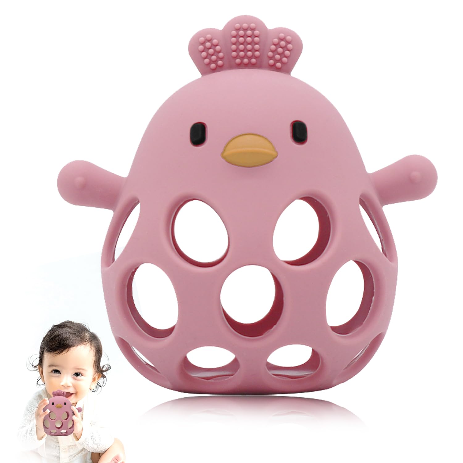 Teething Toys for Baby - New Infant Silicone Chicken Baby Teether Toy Sensory Toy from 0 Months Prevents Finger Sucking - Teethers Aid & Grasping Ball - Gifts for Boys & Girls
