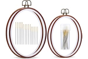 Jupean Embroidery Hoop, 7.5'' 9.2'' Oval Embroidery Hoop, Imitated Wood Display Frame with 30 Pieces Embroidery Needles, Embroidery Frame and Cross Stitch Hoop for Art Craft Sewing and Wall Hanging