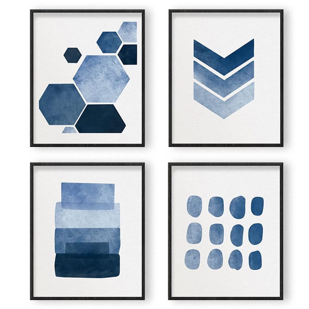 INFUNLY Abstract Blue Wall Art Prints Decor Unframed Set Of 6 Watercolor Paintings Modern Canvas Contemporary 8x1 Inches For Living Room Bedroom Living Room Kitchen Bathroom Dining Room Home