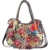 Women’s Multicolor Floral Shoulder Bag Genuine Leather Patchwork Colorful urses