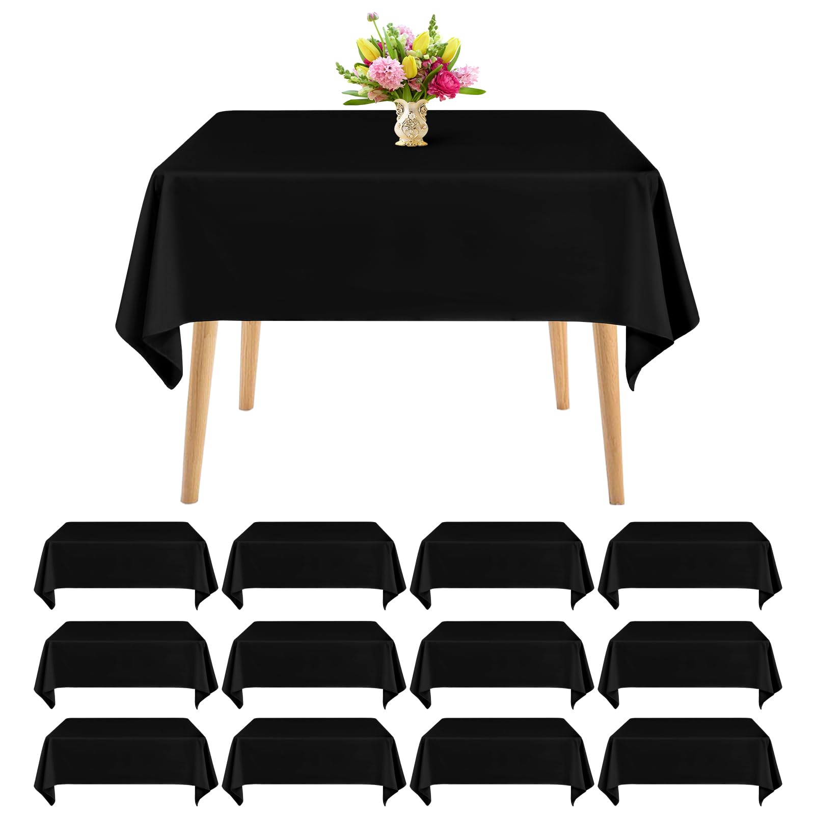 Photo 1 of Teruntrue 12 Packs Square Tablecloth 52 x 52 Inch Black Square Table Cloth, Washable Polyester Fabric for Wedding Parties Banquet Holiday Dinner Table Decorative, Black