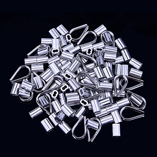 Sunmns 100 Pieces 1/16 Inch Wire Rope Aluminum Crimping Loop Sleeve and 20 Pieces M2 Stainless Steel Thimble