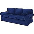 Velvet Pets Friendly Sofa Covers Custom Made Compatible for IKEA Ektorp Three Seat Sofa Slipcovers (Velvet Blue Ektorp 3)