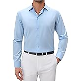 Lusead Men's Dress Shirts Long Sleeve Wrinkle Free Stretch Solid Formal Business Casual Button Down Shirt
