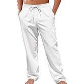 Runcati Mens Casual Pants Elastic Waist Drawstring Linen Lightweight Loose Fit Pants Summer Beach Yoga Trousers