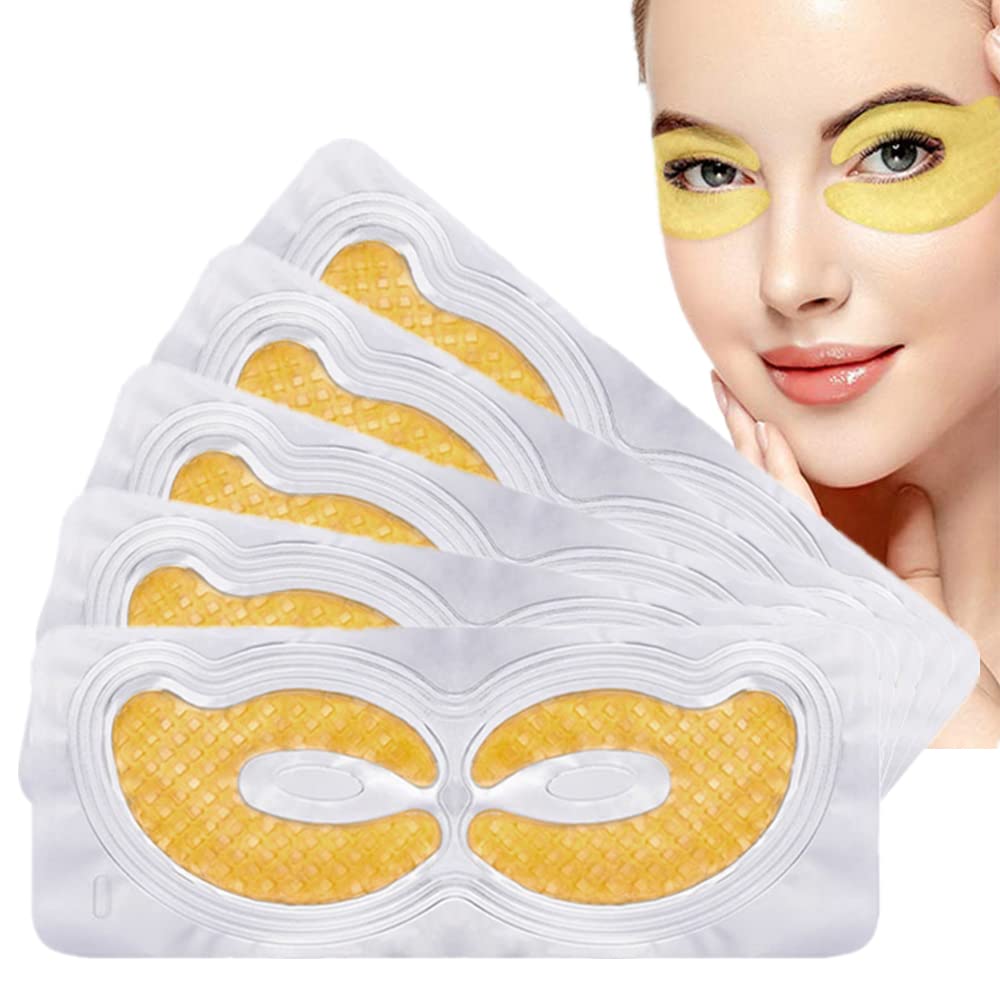 24K Gold Powder Gel Crystal Collagen Eye Mask, Hydrating Under Eye Mask Patches, Under Eye Gold Gel Pads for Wrinkles, Puffy Eyes and Dark Circles, 5 Pairs