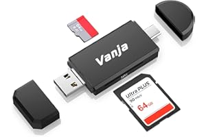Vanja 3 in 1 Micro SD Card Reader, USB-C USB-A Micro USB Portable Memory Card Reader, Trail Camera SD Card Adapter for SD, SDXC, SDHC, MMC, RS-MMC, Micro SDXC, Micro SDHC and UHS-I Cards