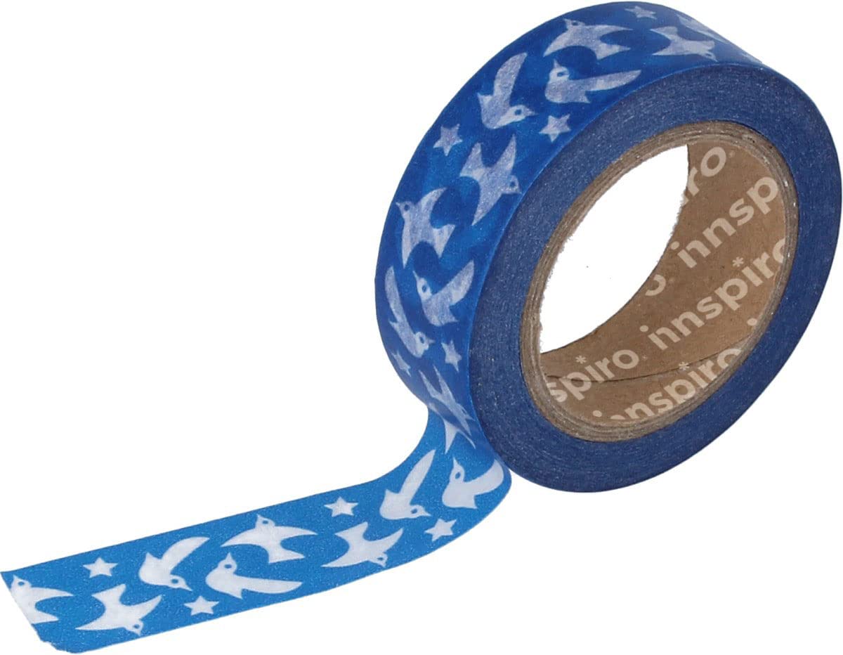 INNSPIRO Masking Tape Washi Birds Blue 15 mm x 10 mm Ultramar Series