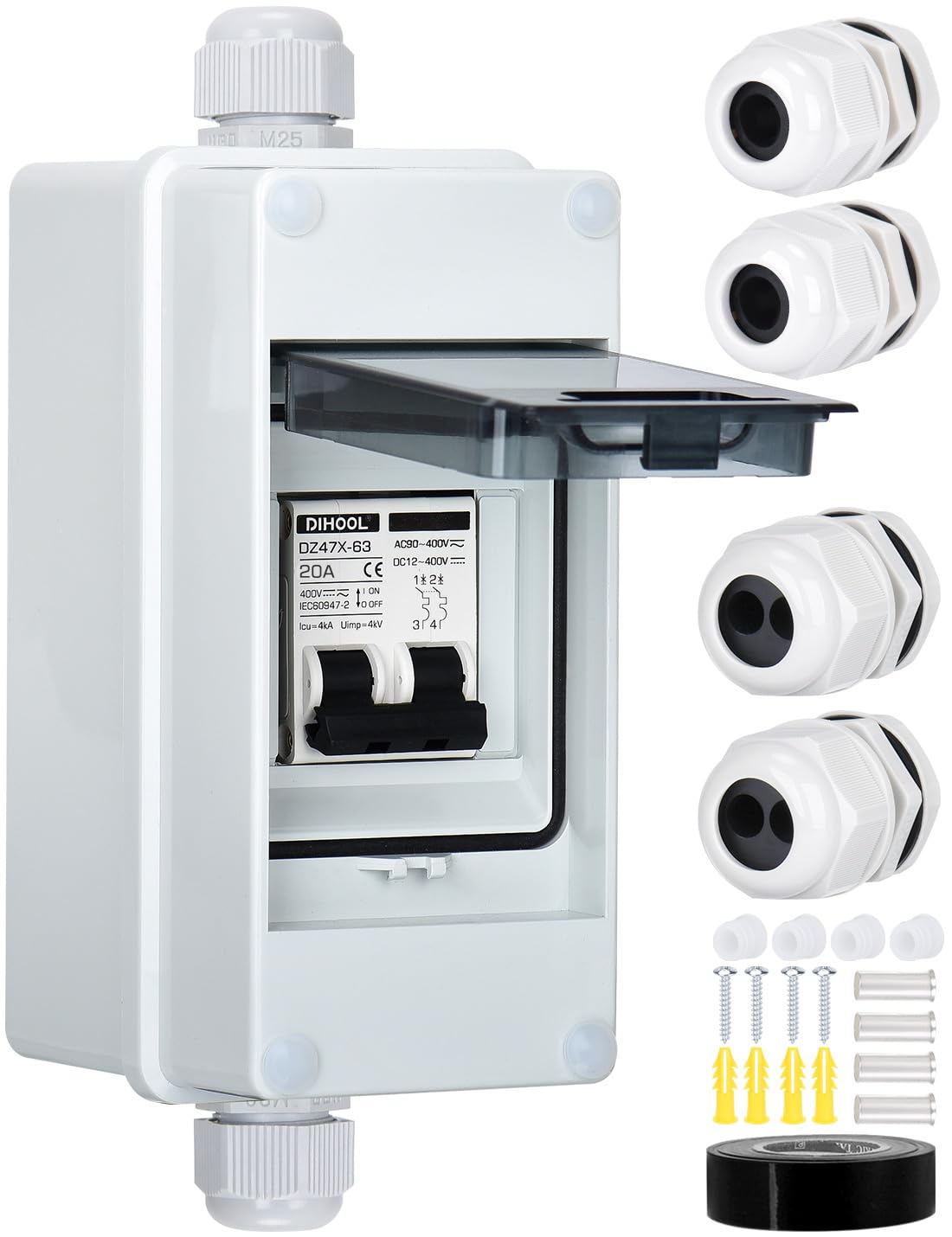 Photo 1 of DIHOOL 20 Amp Circuit Breaker with DIN Rail Box, DC Disconnect Solar Switch 400V