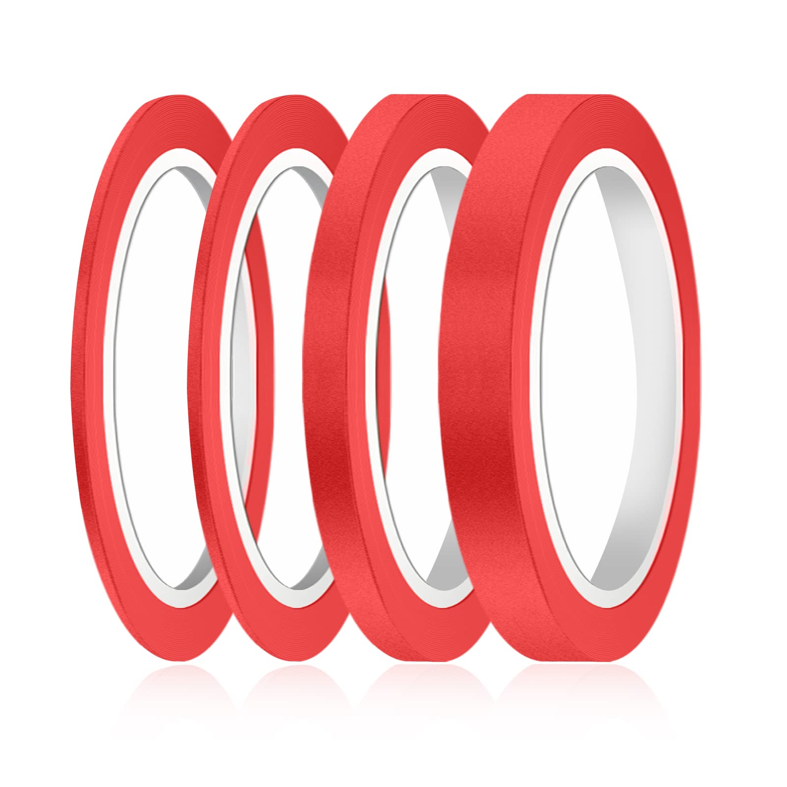 AIEX 4 Rolls Fine Line Tapes, 3mm, 6mm, 12.6mm Wide x 52 Yard Long, Masking Paper Tape Thin Colored Painter Tape for Automotive Car DIY Crafts & Arts Decoration School Office (Red)