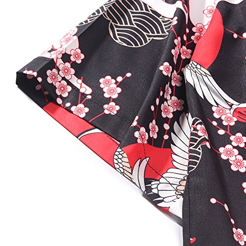 LifeHe Men's Japan Crane Kimono Cardigan Casual Open Front Coat Shirt (Red, L) - Thumbnail 3