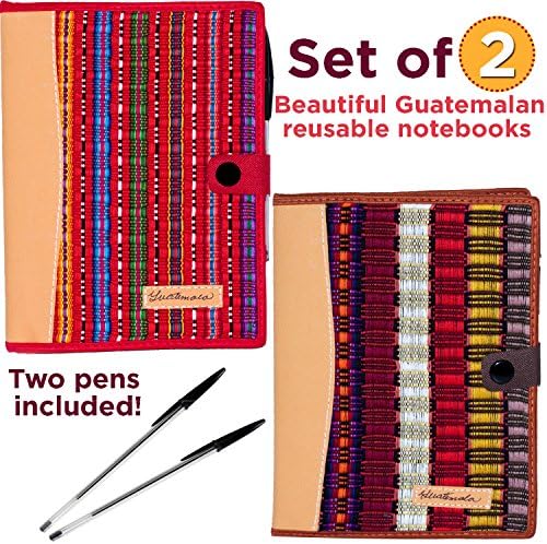 Set Of 2 Beautiful Guatemalan Handwoven Reusable Notebook Journals - Red &amp; Brown