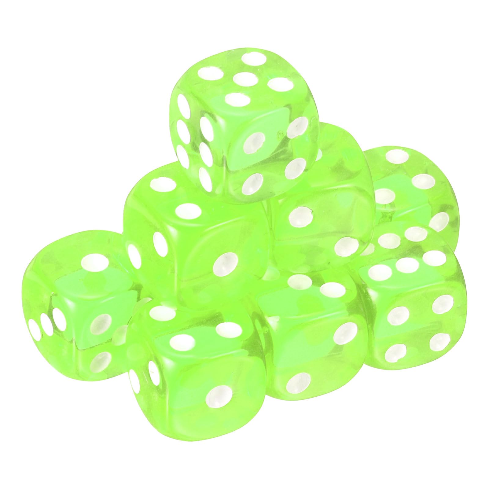 sourcing map 10Pcs 6 Sided Acrylic Dice, 18mm/0.71" Rounded Corner Translucent Colored D6 Game Dice for Theme Party Fun Table Board Games, Fluorescent Green