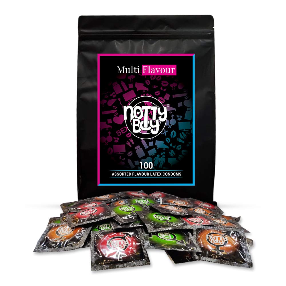 NottyBoy Assorted Pack of 100 Flavoured Condoms - Strawberry, Chocolate & Green Apple